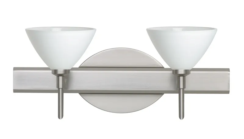 Domi 2 Light 15 inch Satin Nickel Vanity Lighting Wall Light in Halogen, White Glass