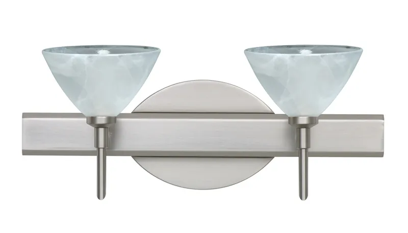 Domi 2 Light 15 inch Satin Nickel Vanity Lighting Wall Light in Halogen, Marble Glass