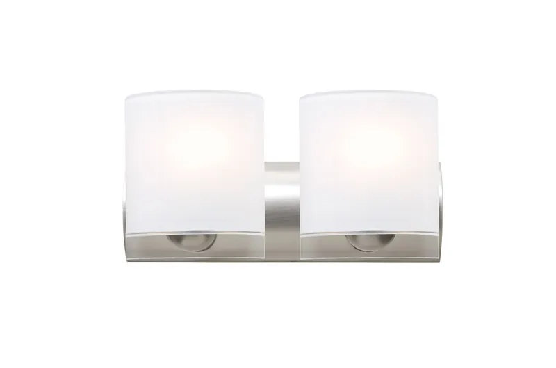 Celtic 2 Light 15 inch Satin Nickel Vanity Wall Light in Opal Glossy/Clear Glass, Incandescent