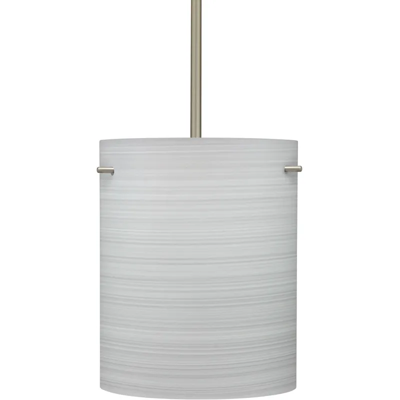 Tamburo 8 LED Satin Nickel Stem Pendant Ceiling Light in Chalk Glass