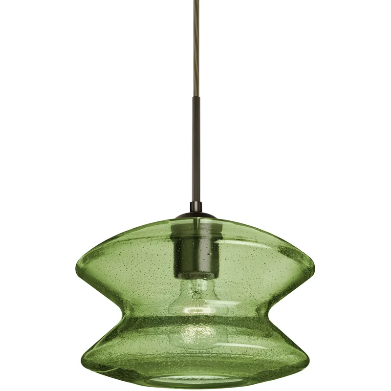 Zen 1 Light Bronze Pendant Ceiling Light in Moss Bubble Glass