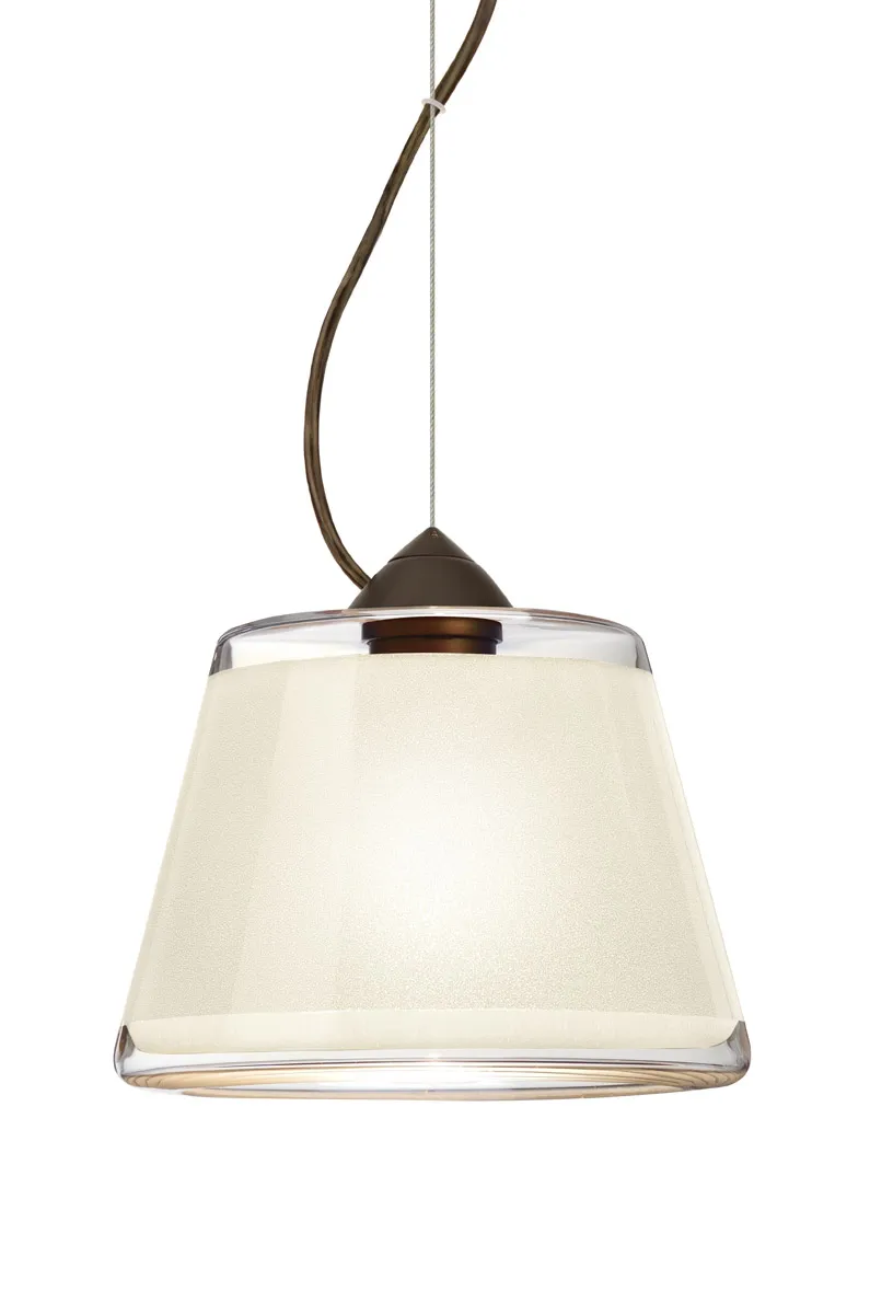 Pica 9 LED Bronze Pendant Ceiling Light in White Sand Glass