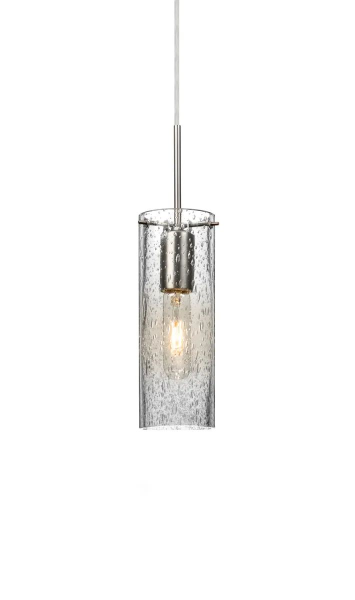 Juni 1 Light Satin Nickel Pendant Ceiling Light in Clear Bubble Glass