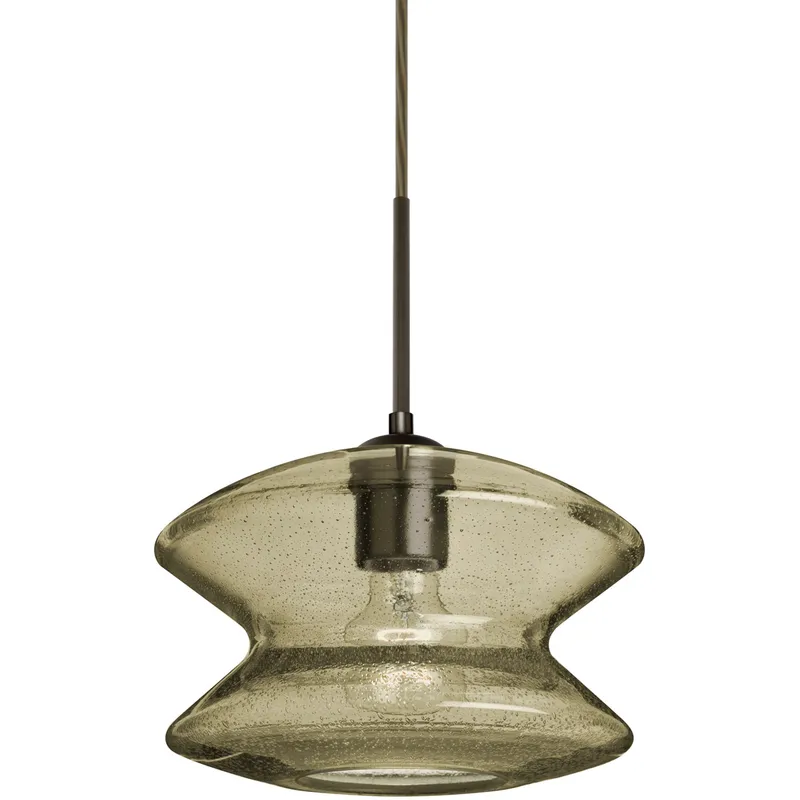Zen 1 Light Bronze Pendant Ceiling Light in Latte Bubble Glass