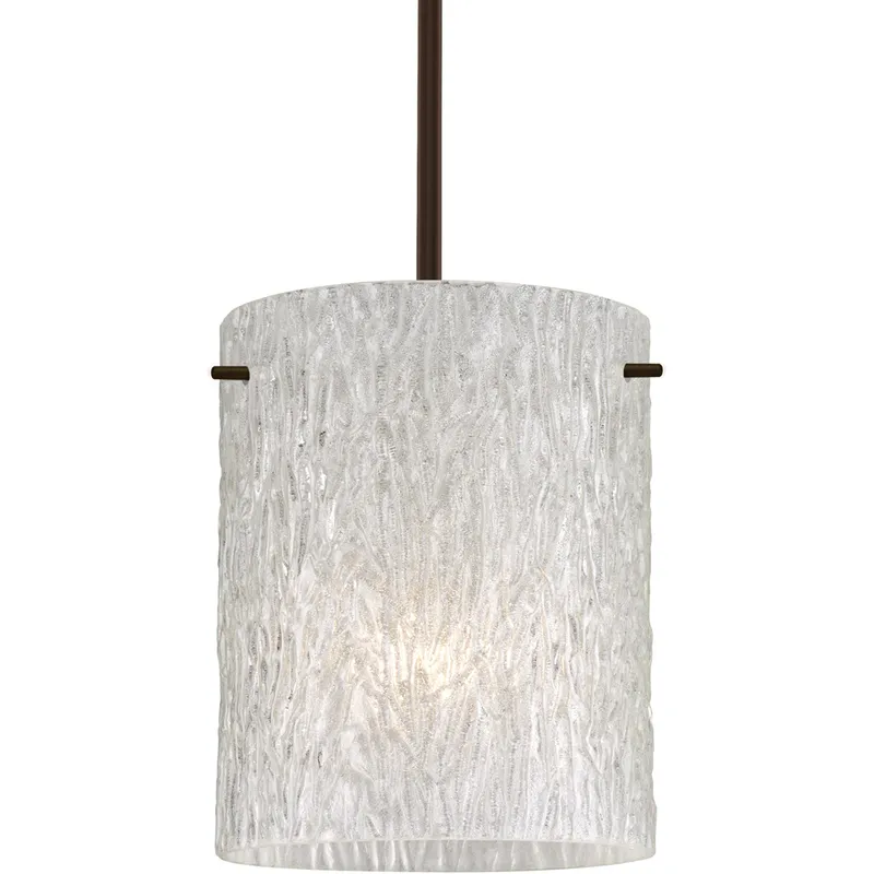 Tamburo 8 LED Bronze Stem Pendant Ceiling Light in Glitter Stone Glass