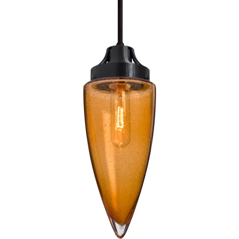 Sulu 1 Light Black Pendant Ceiling Light in Amber Bubble Glass