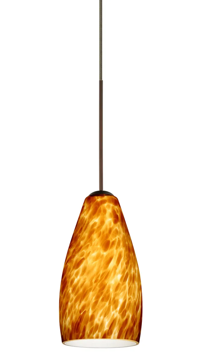 Karli 1 Light Bronze Pendant Ceiling Light in Incandescent, Amber Cloud Glass