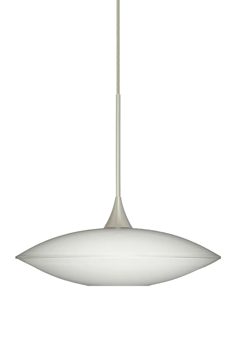 Spazio LED Satin Nickel Pendant Ceiling Light in Opal Glossy Glass