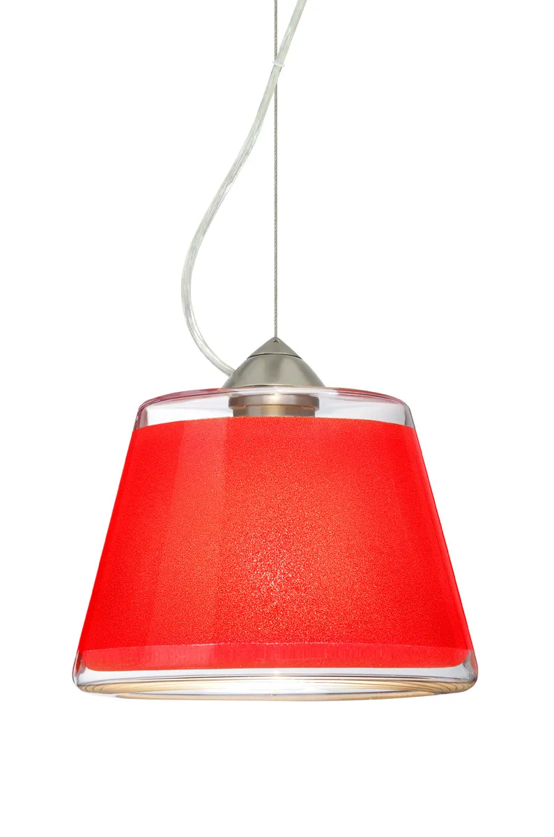 Pica 9 LED Satin Nickel Pendant Ceiling Light in Red Sand Glass