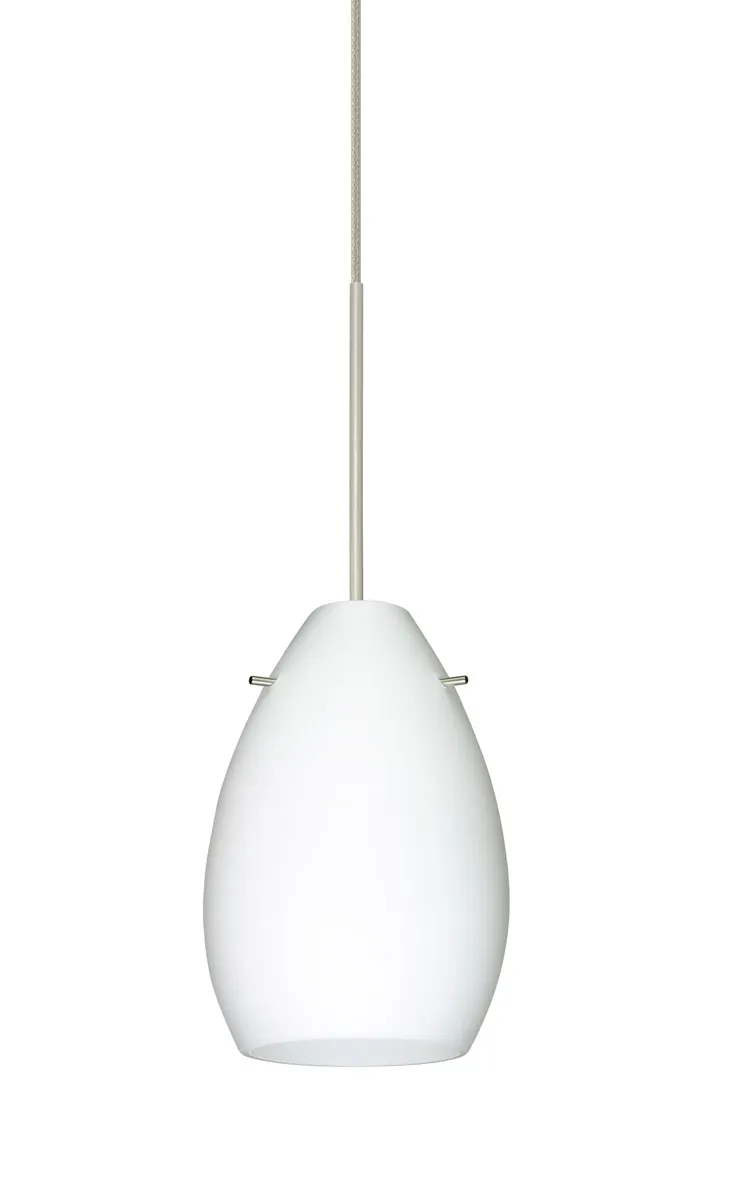 Pera 1 Light Satin Nickel Pendant Ceiling Light in Opal Matte Glass, Incandescent