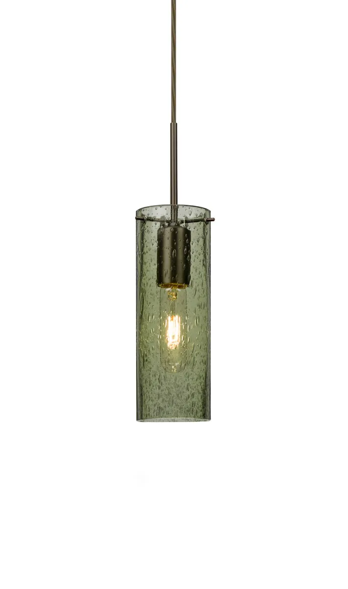 Juni 10 1 Light Bronze Pendant Ceiling Light in Moss Bubble Glass