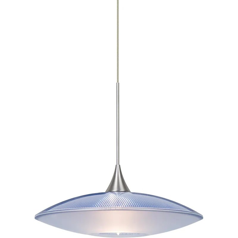 Spazio LED Satin Nickel Cord Pendant Ceiling Light in Blue-Frost Glass