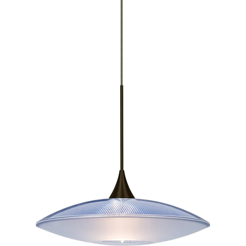 Spazio LED Bronze Cord Pendant Ceiling Light in Blue-Frost Glass
