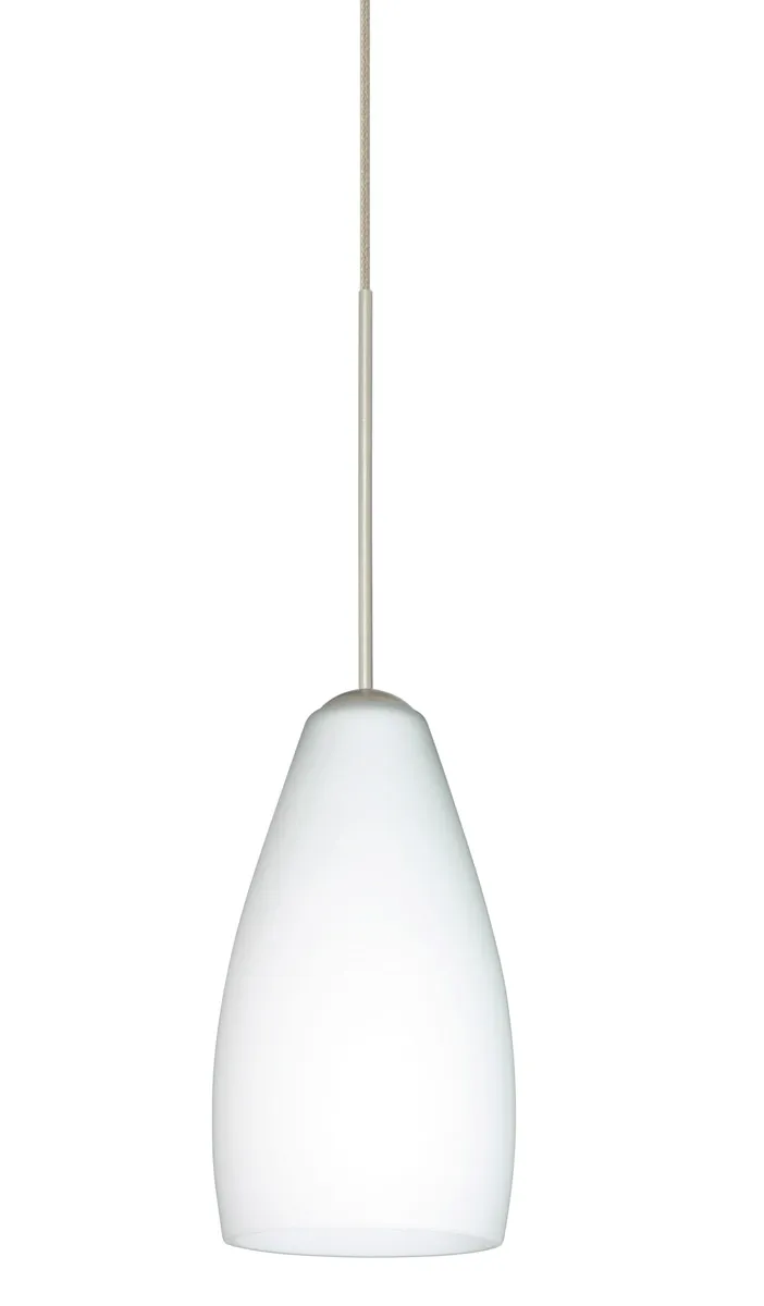 Karli LED Satin Nickel Pendant Ceiling Light in Opal Matte Glass