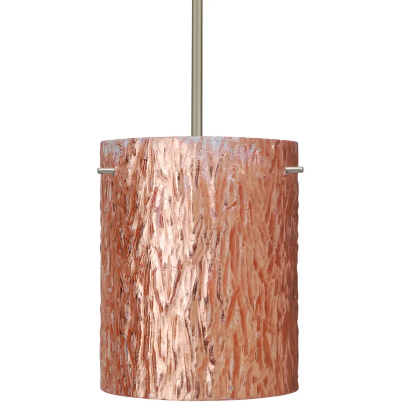 Tamburo 8 1 Light Satin Nickel Stem Pendant Ceiling Light in Incandescent, Stone Copper Foil Glass