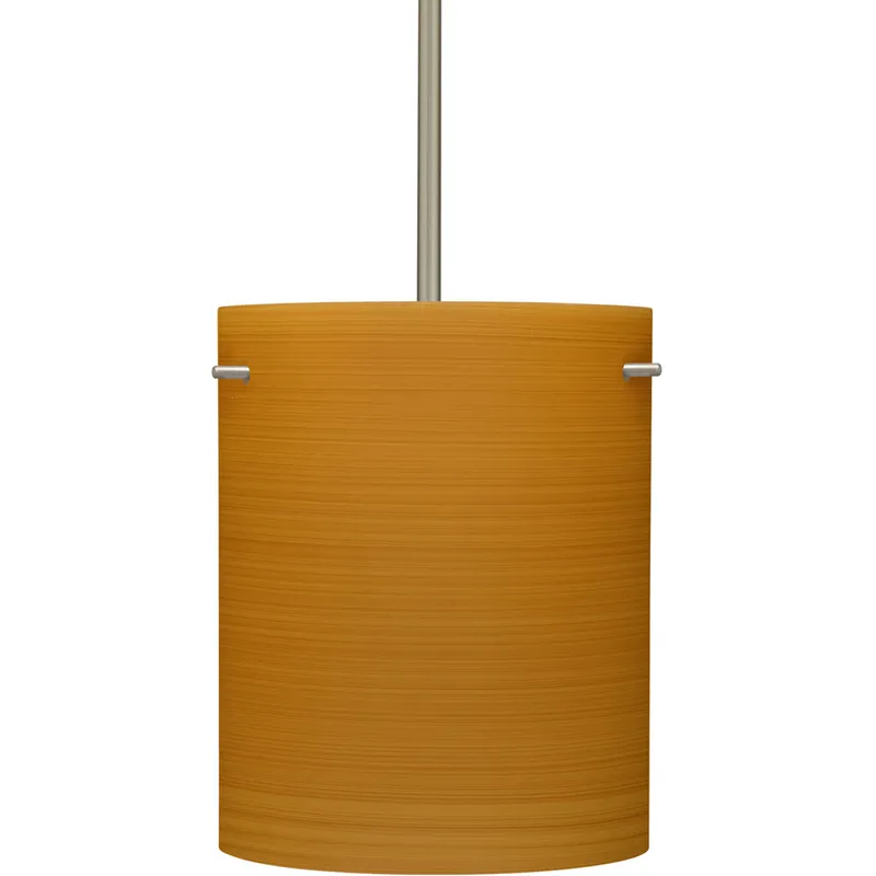 Tamburo 8 1 Light Satin Nickel Stem Pendant Ceiling Light in Incandescent, Oak Glass