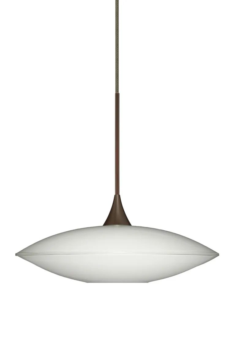 Spazio LED Bronze Pendant Ceiling Light in Opal Glossy Glass