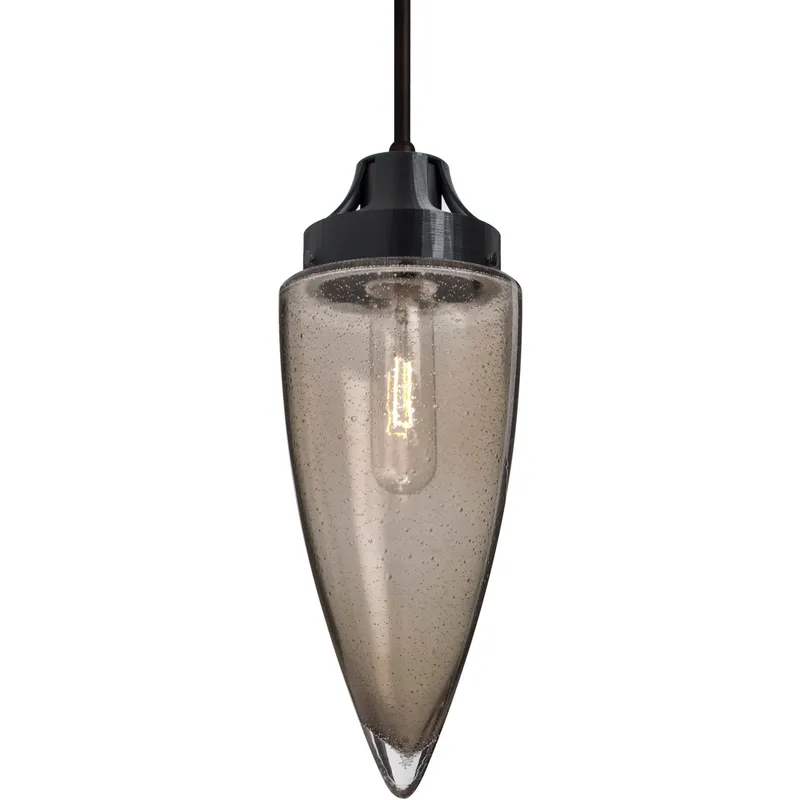 Sulu 1 Light Black Pendant Ceiling Light in Smoke Bubble Glass