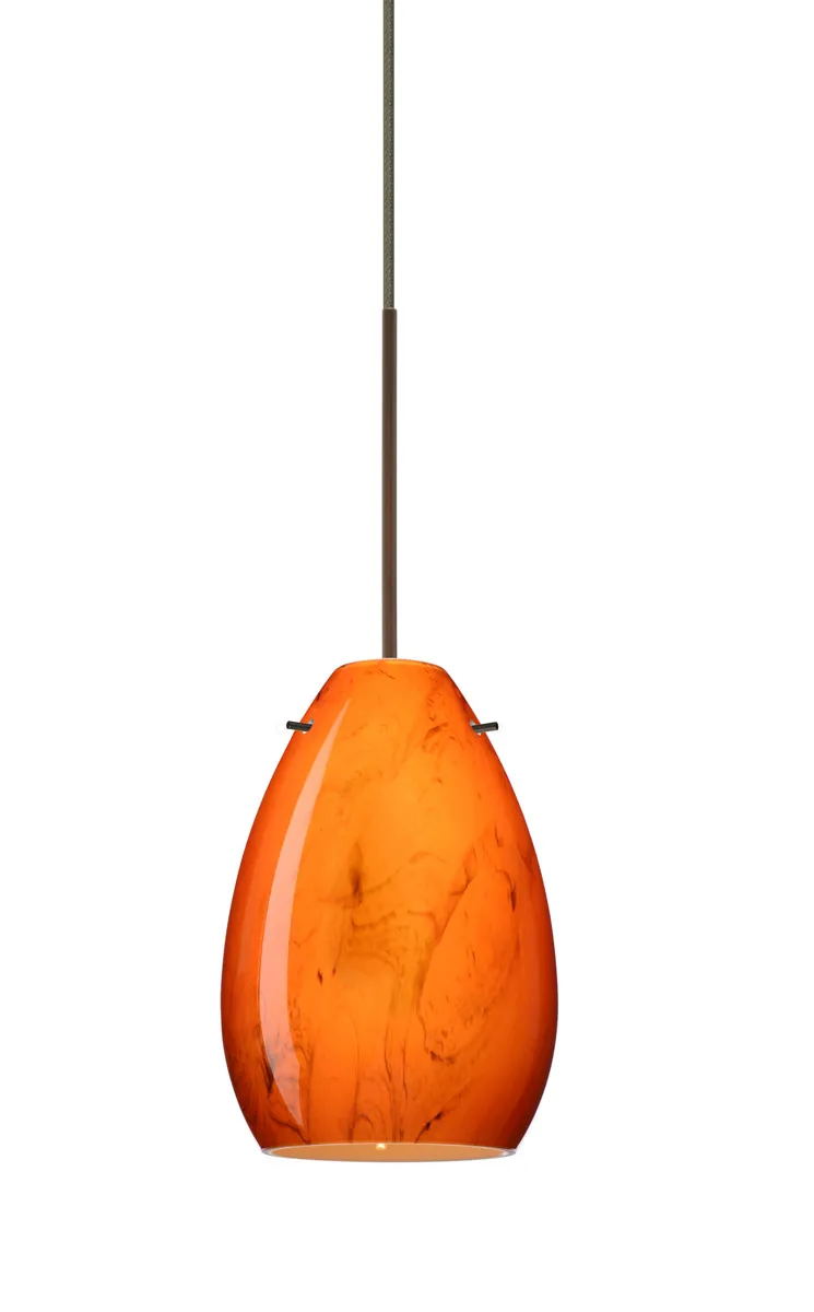 Pera 6 LED Bronze Pendant Ceiling Light in Habanero Glass