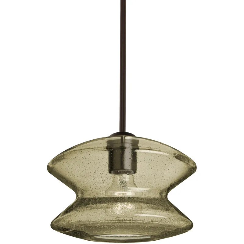 Zen 1 Light Bronze Pendant Ceiling Light in Latte Bubble Glass