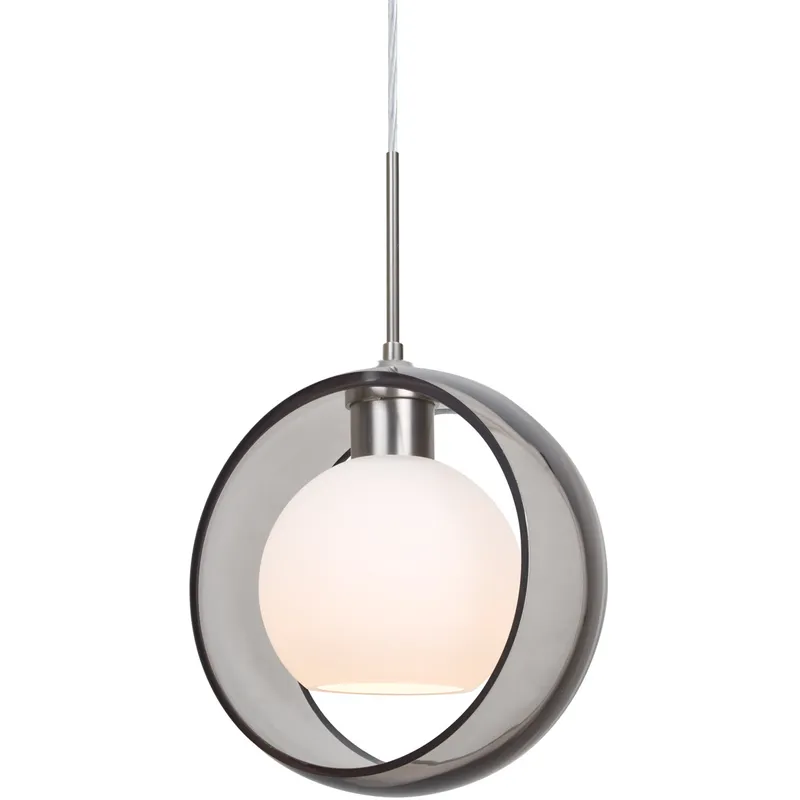Mana LED Satin Nickel Cord Pendant Ceiling Light in Transparent Smoke/Opal Glass