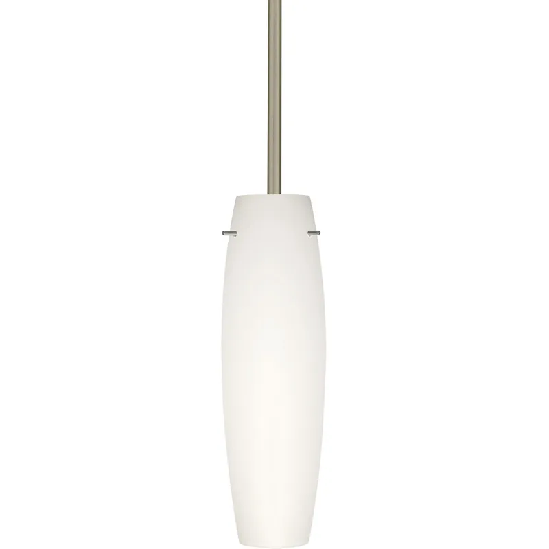 Tu Tu 1 Light Satin Nickel Stem Pendant Ceiling Light in Opal Matte Glass