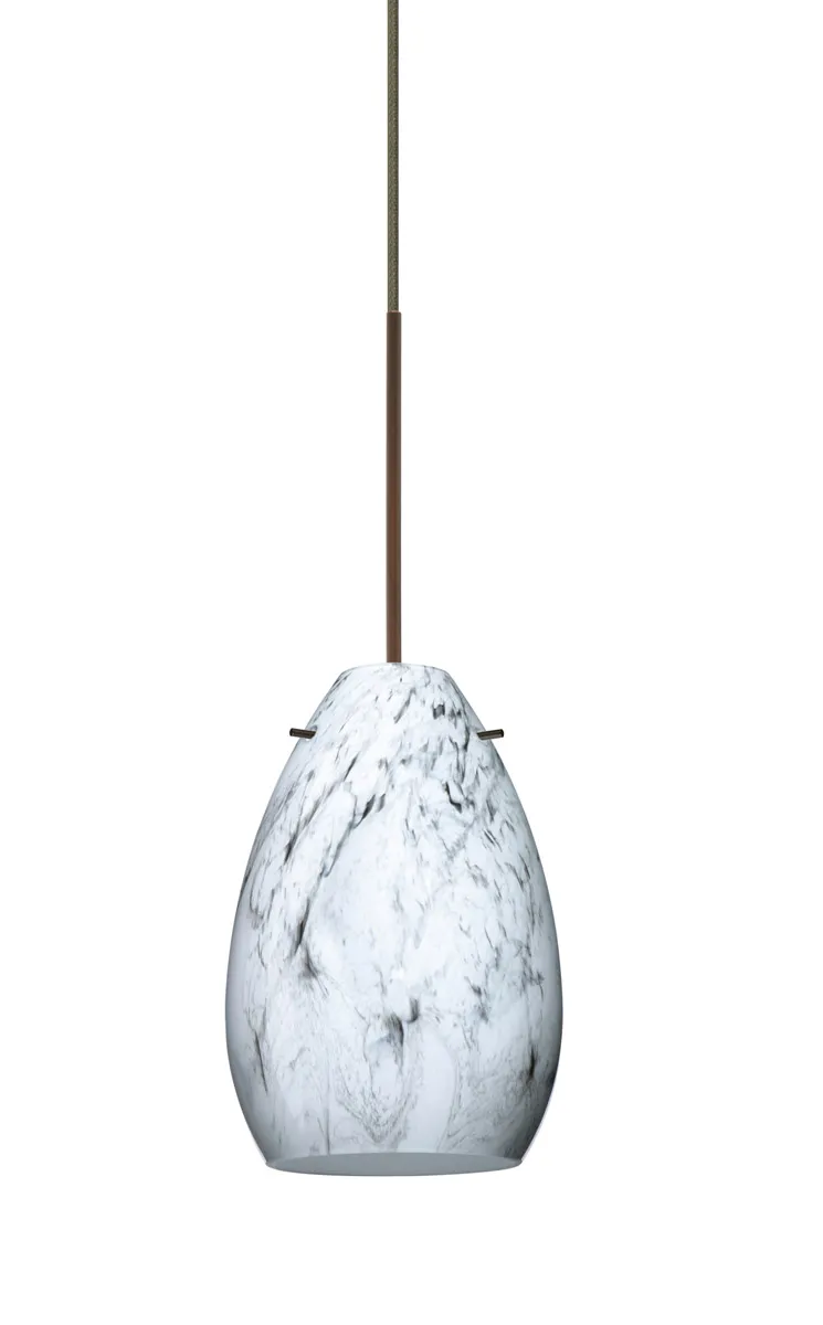 Pera 6 1 Light Bronze Pendant Ceiling Light in Incandescent, Marble Grigio Glass
