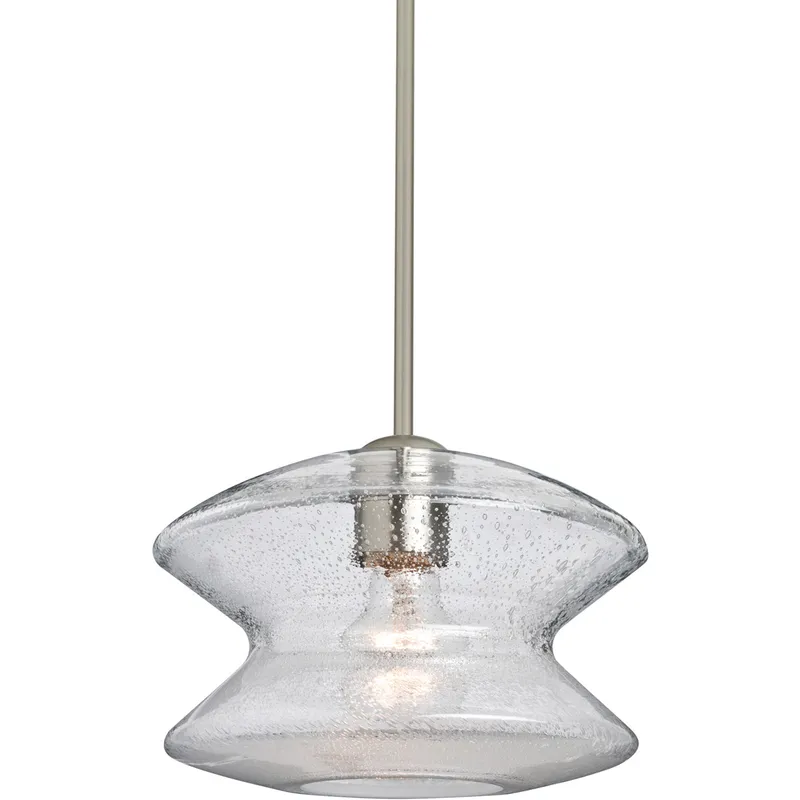 Zen 1 Light Satin Nickel Pendant Ceiling Light in Clear Bubble Glass