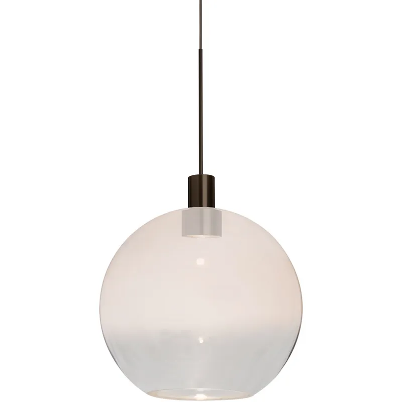 Newton 1 Light Bronze Pendant Ceiling Light in Milky White/Clear Glass