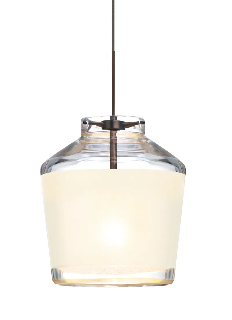 Pica 6 LED Bronze Pendant Ceiling Light in White Sand Glass