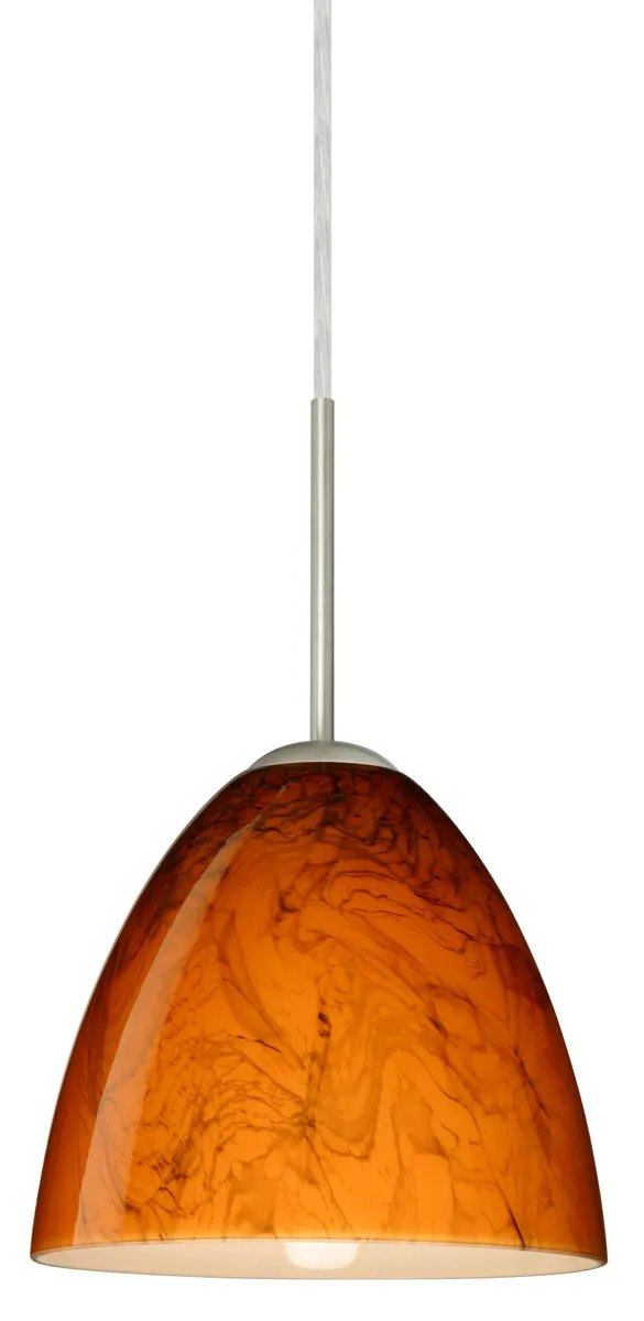 Vila LED Satin Nickel Pendant Ceiling Light in Habanero Glass