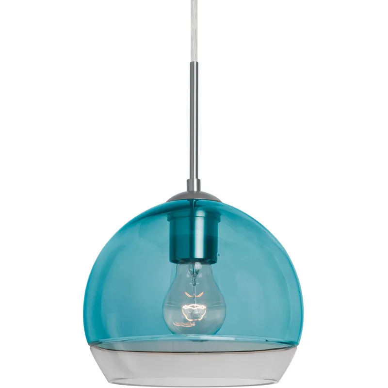 Ally 1 Light Satin Nickel Pendant Ceiling Light in Coral Blue With Clear Glass