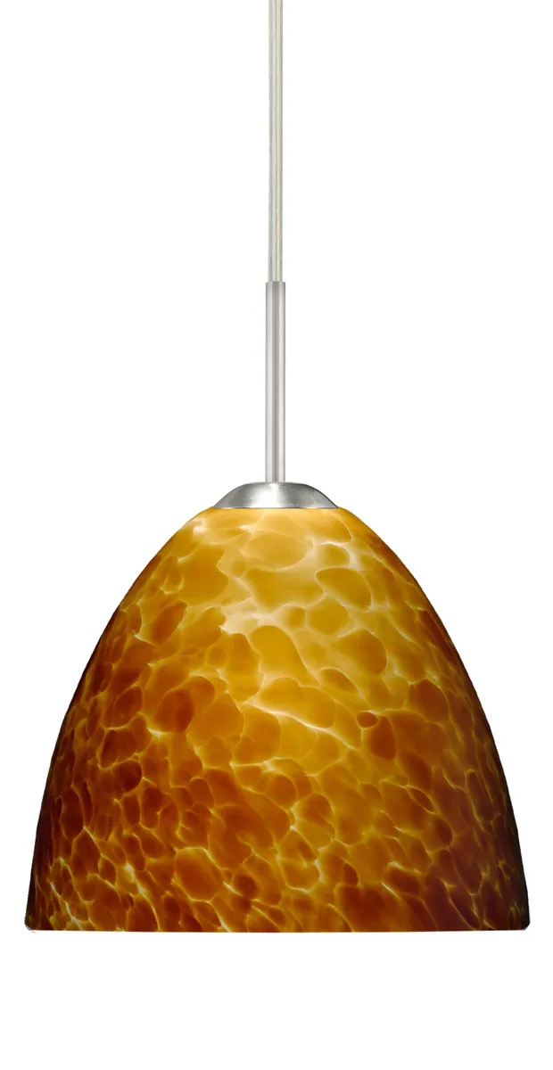Sasha Ii LED Satin Nickel Pendant Ceiling Light in Amber Cloud Glass