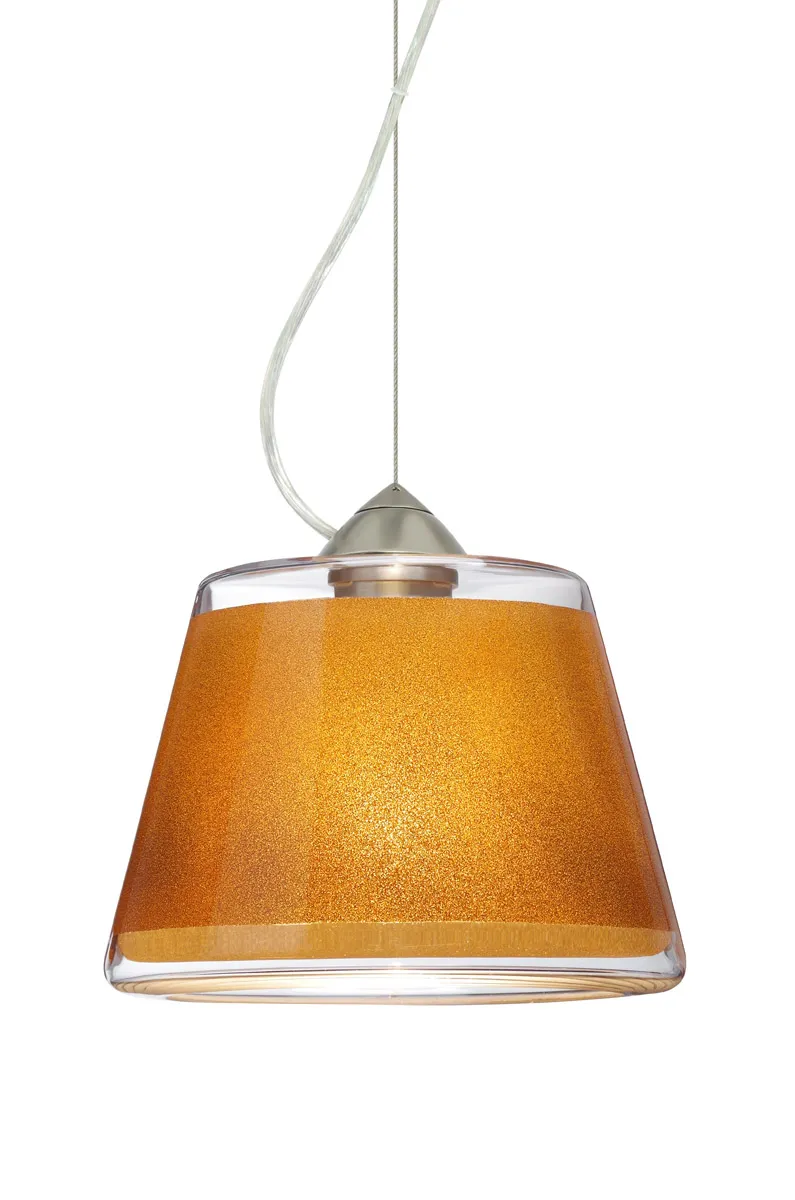 Pica 9 LED Satin Nickel Pendant Ceiling Light in Gold Sand Glass