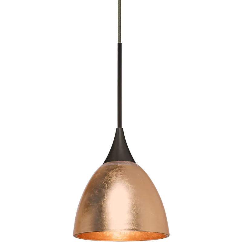 Divi LED Bronze Cord Pendant Ceiling Light in Copper Foil Glass