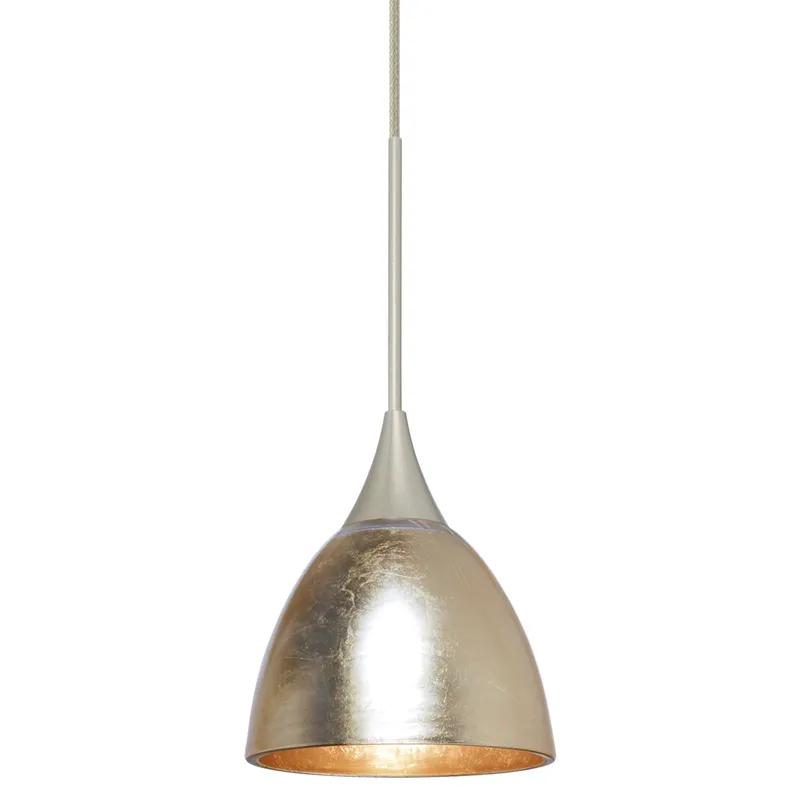 Divi LED Satin Nickel Cord Pendant Ceiling Light in Gold Foil Glass