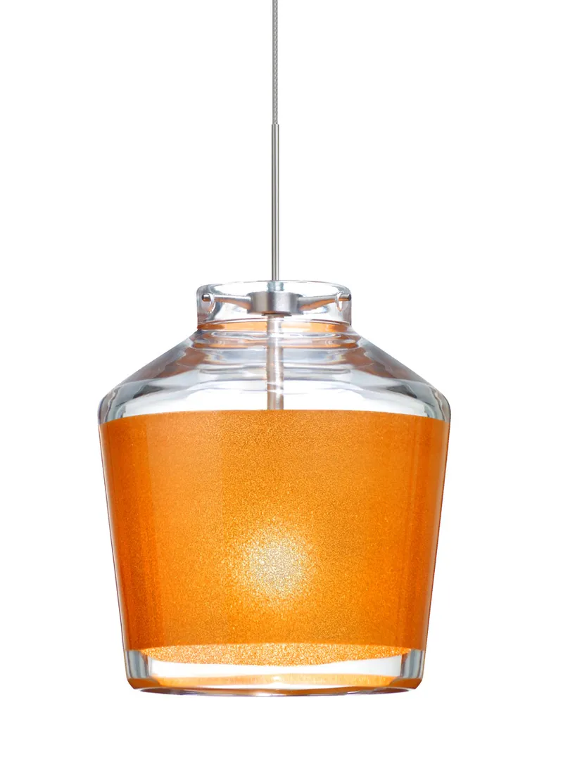 Pica 6 1 Light Satin Nickel Pendant Ceiling Light in Halogen, Gold Sand Glass