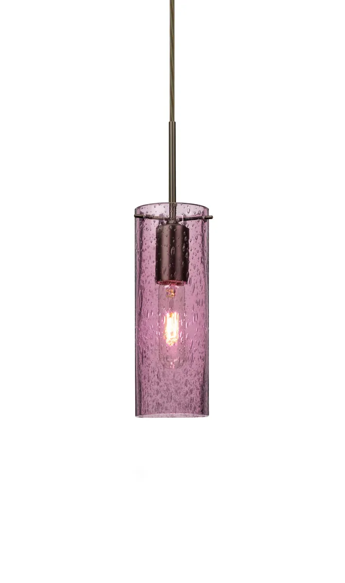 Juni 10 1 Light Bronze Pendant Ceiling Light in Plum Bubble Glass