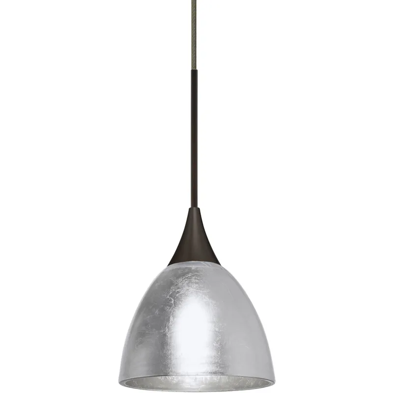 Divi 1 Light Bronze Cord Pendant Ceiling Light in Incandescent, Silver Foil Glass