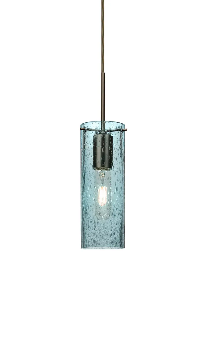 Juni 10 1 Light Bronze Pendant Ceiling Light in Blue Bubble Glass
