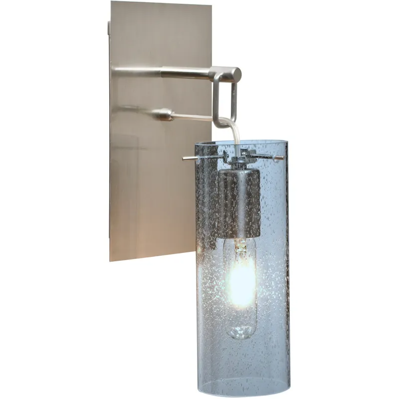 Juni 10 1 Light Satin Nickel Wall Pendant Ceiling Light in Blue Bubble Glass