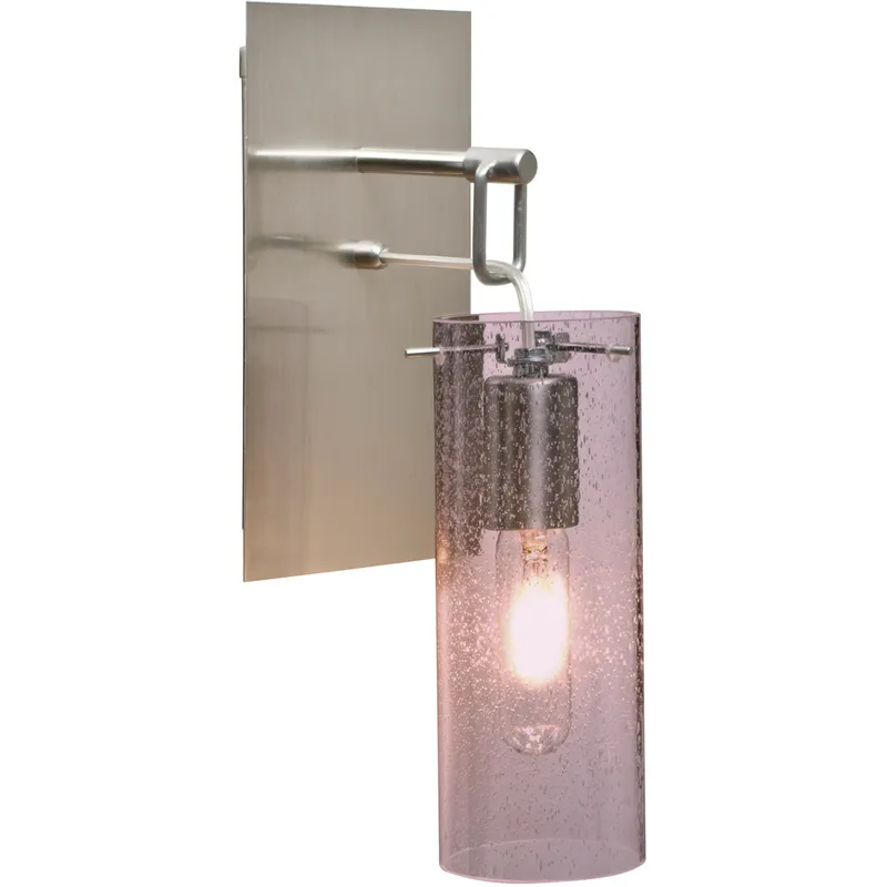 Juni 10 1 Light Satin Nickel Wall Pendant Ceiling Light in Plum Bubble Glass