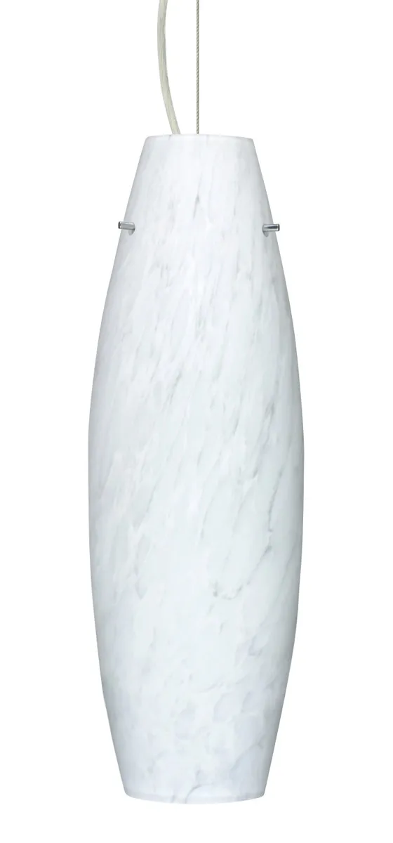 Tara LED Satin Nickel Pendant Ceiling Light in Carrera Glass