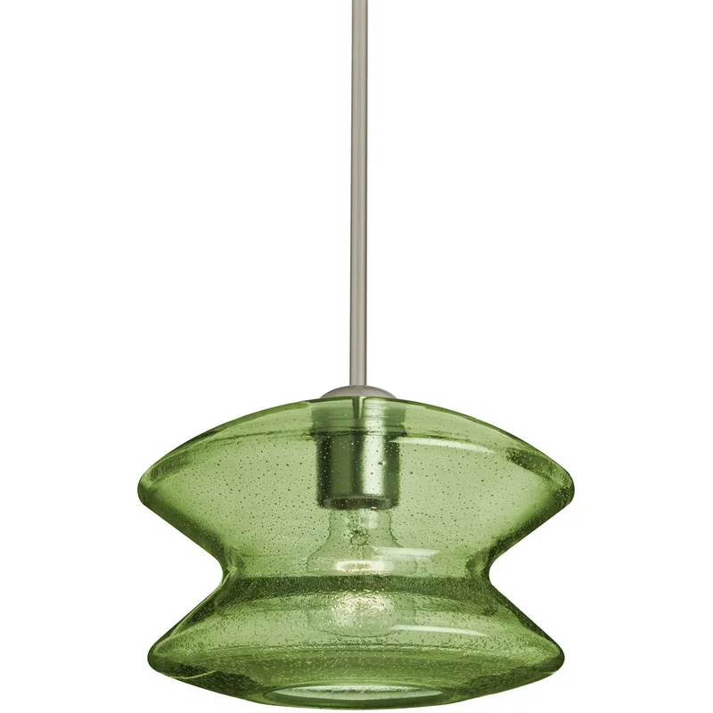 Zen 1 Light Satin Nickel Pendant Ceiling Light in Moss Bubble Glass
