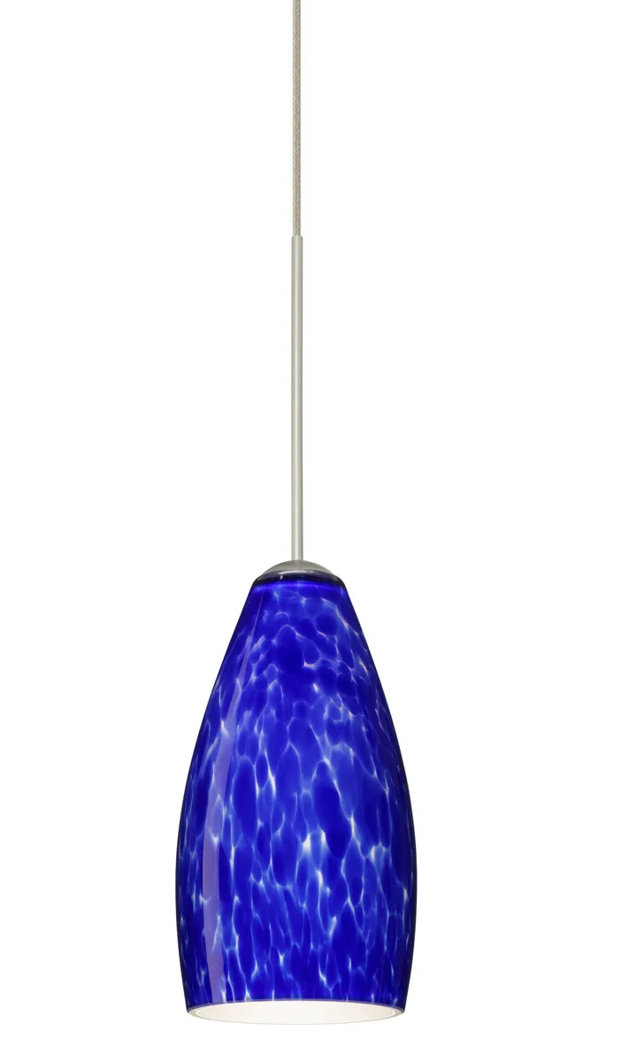 Karli 1 Light Satin Nickel Pendant Ceiling Light in Blue Cloud Glass, Halogen