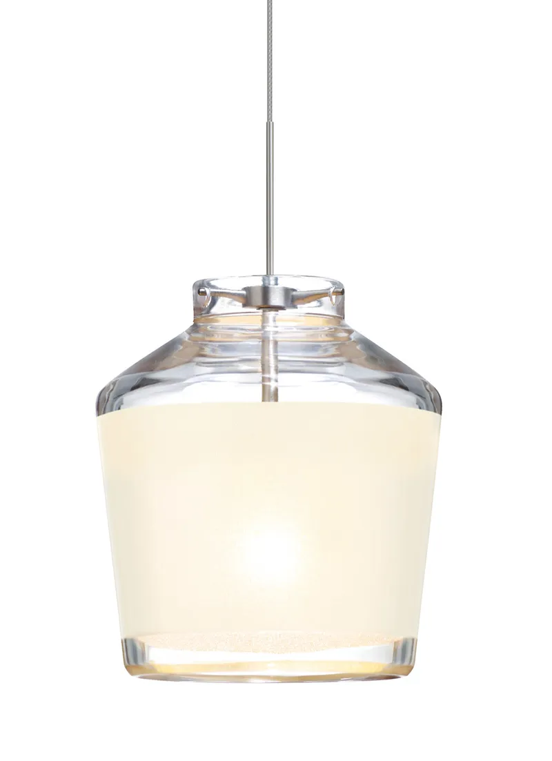 Pica 6 LED Satin Nickel Pendant Ceiling Light in White Sand Glass