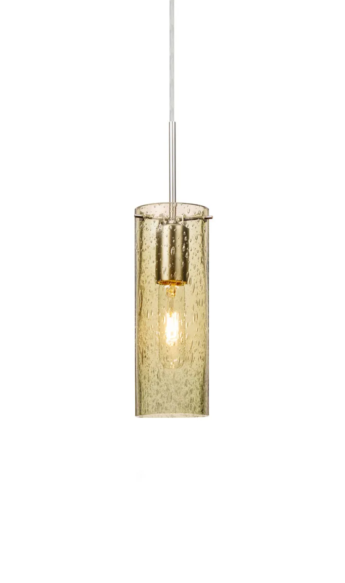 Juni 10 1 Light Satin Nickel Pendant Ceiling Light in Gold Bubble Glass