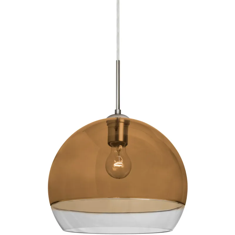 Ally 1 Light Satin Nickel Pendant Ceiling Light in Amber and Clear Glass