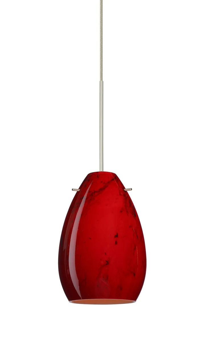 Pera 1 Light Satin Nickel Pendant Ceiling Light in Magma Glass, Incandescent