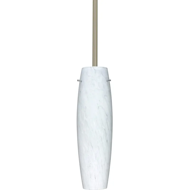 Tu Tu 1 Light Satin Nickel Stem Pendant Ceiling Light in Carrera Glass